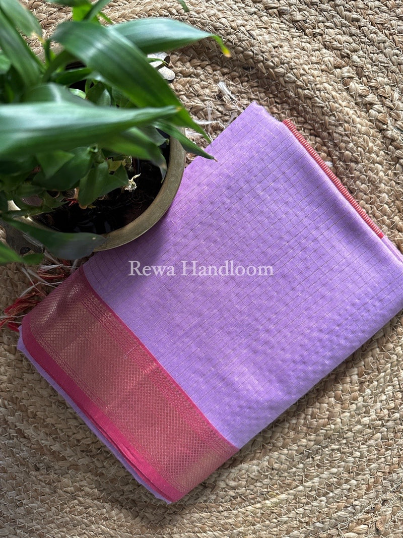 Maheshwari Light Purple Zari Checks Saree ZCHX204