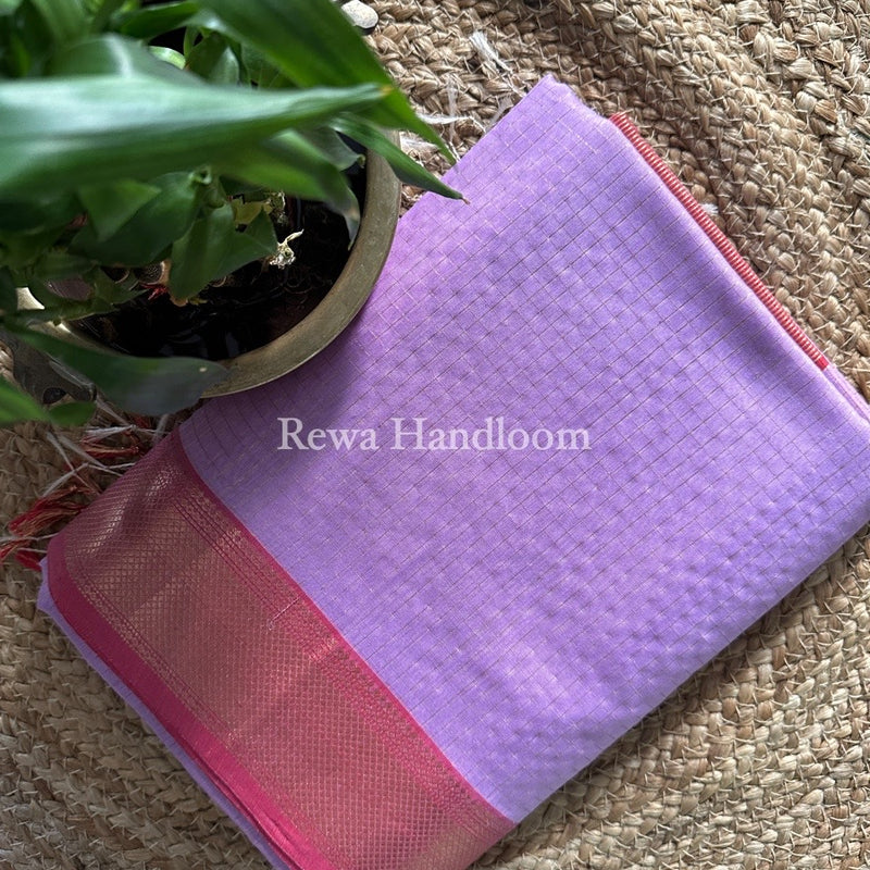 Maheshwari Light Purple Zari Checks Saree ZCHX204