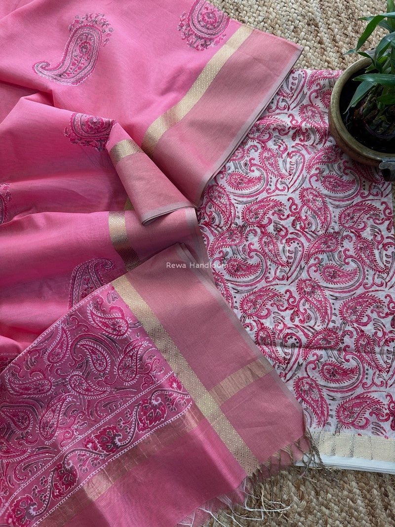 Maheshwari Handblock Print Top-Dupatta