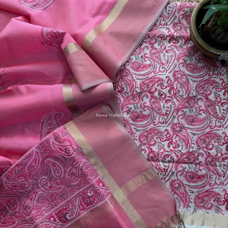 Maheshwari Handblock Print Top-Dupatta
