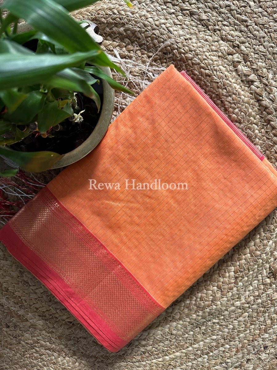 Maheshwari Light Orange Zari Checks Saree ZCHX205