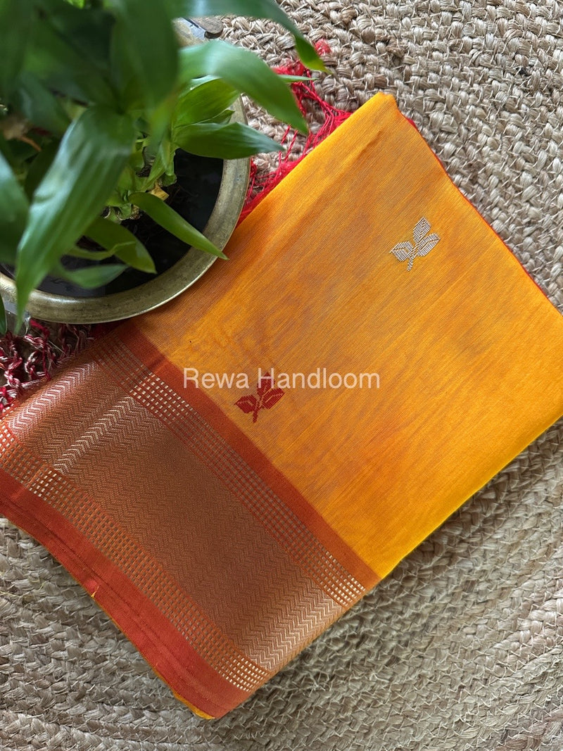 Maheshwari Turmeric Orange Resham Thread Butti Saree RBS79