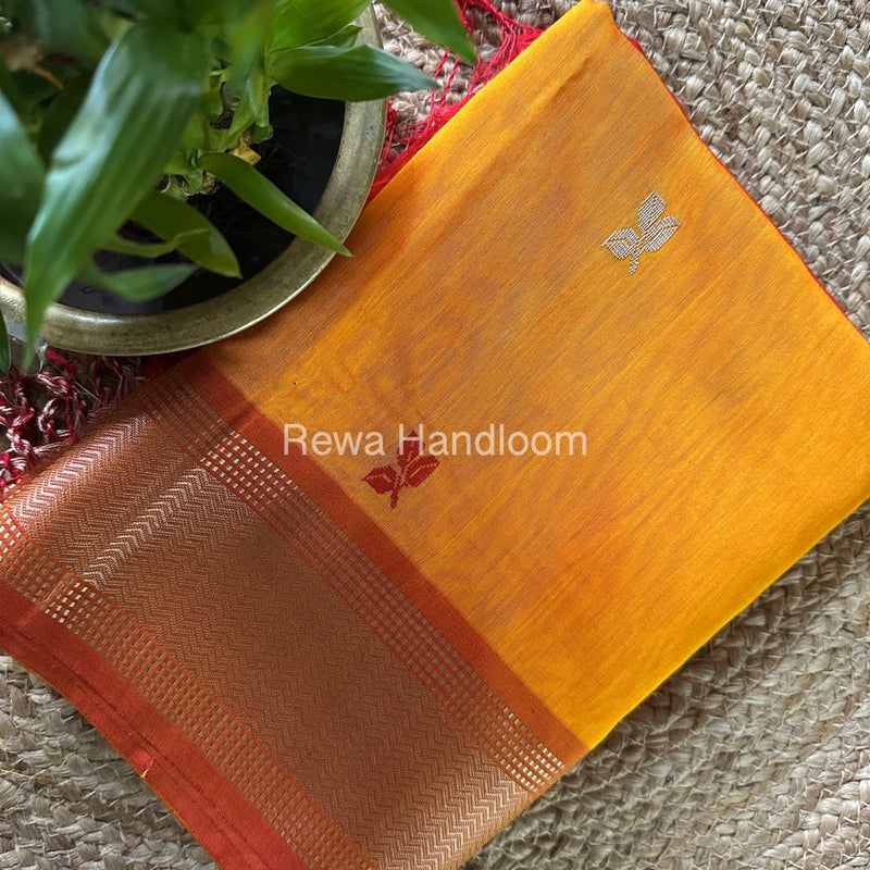 Maheshwari Turmeric Orange Resham Thread Butti Saree RBS79