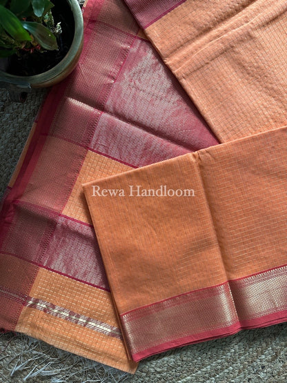 Maheshwari Light Orange Zari Checks Saree ZCHX205