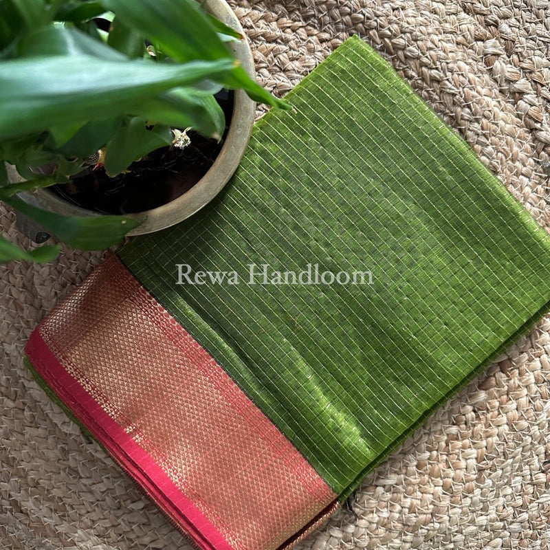 Maheshwari Mehendi Green Zari Checks Saree ZCHX206