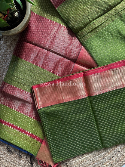 Maheshwari Mehendi Green Zari Checks Saree ZCHX206