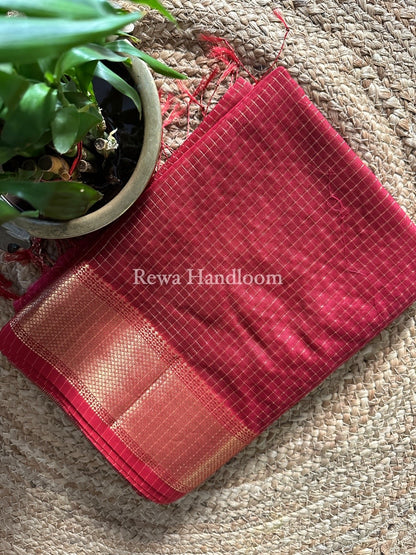 Maheshwari Dark Red Zari Checks Saree ZCHX198