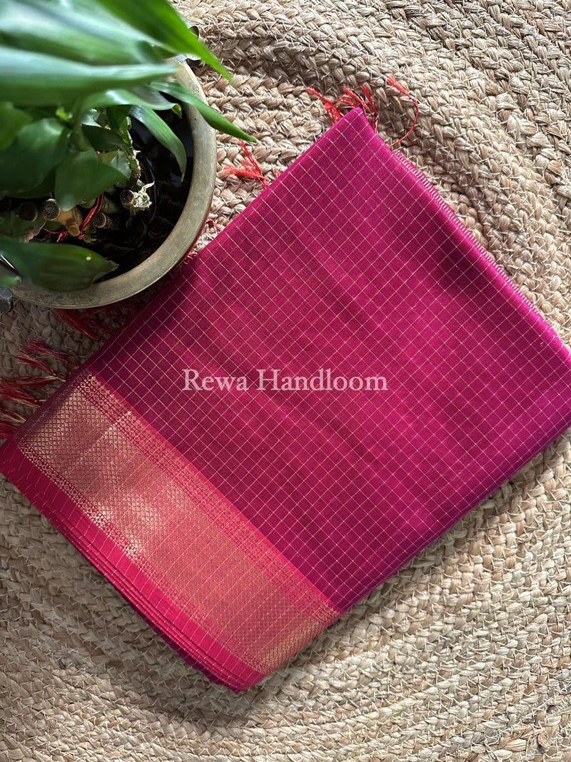Maheshwari Magenta Zari Checks Saree ZCHX207