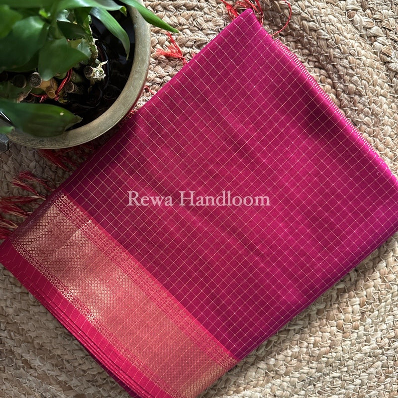 Maheshwari Magenta Zari Checks Saree ZCHX207