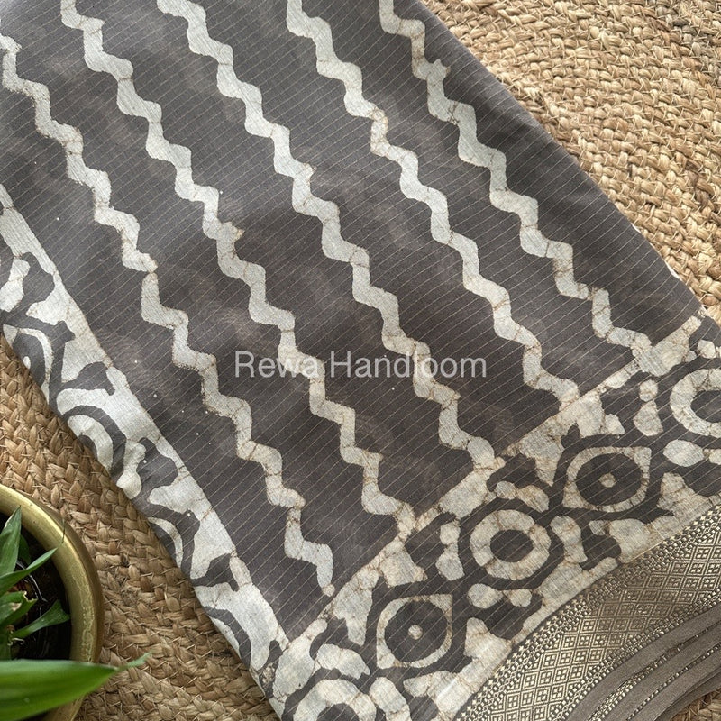 Grey Tissue Lining Kashish Print Saree TKD01