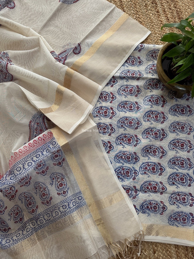 Maheshwari Handblock Print Top-Dupatta