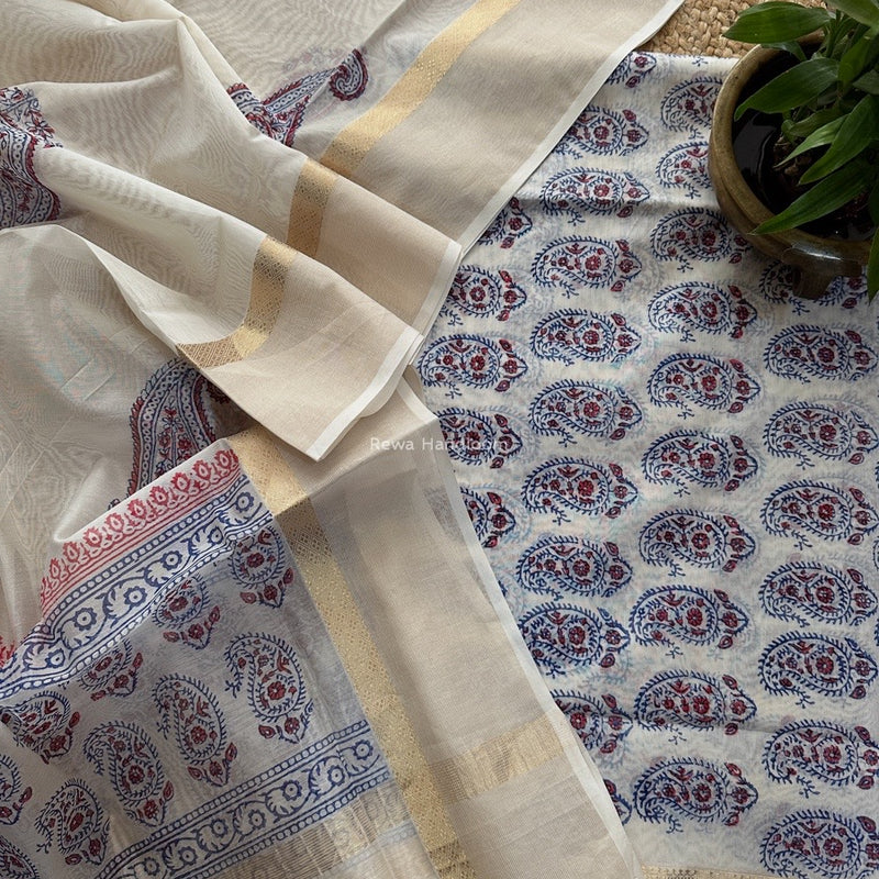 Maheshwari Handblock Print Top-Dupatta