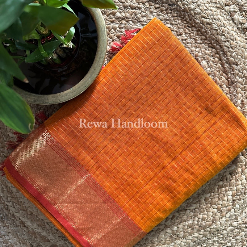Maheshwari Orange Zari Checks Saree ZCHX208