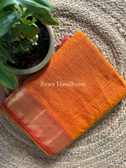 Maheshwari Orange Zari Checks Saree ZCHX208