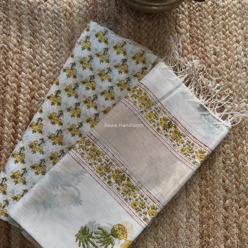 Maheshwari White Handblock Print Top-Dupatta HBS0171