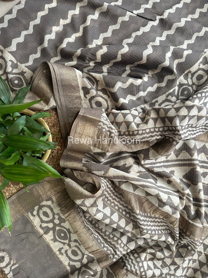Grey Tissue Lining Kashish Print Saree TKD01