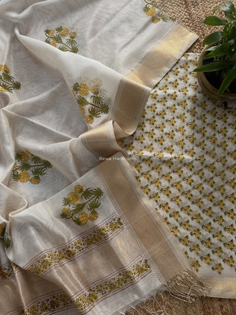 Maheshwari Handblock Print Top-Dupatta 