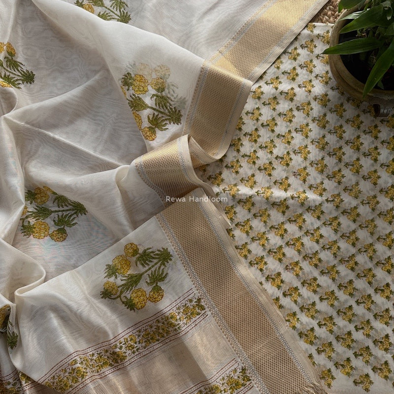 Maheshwari Handblock Print Top-Dupatta 