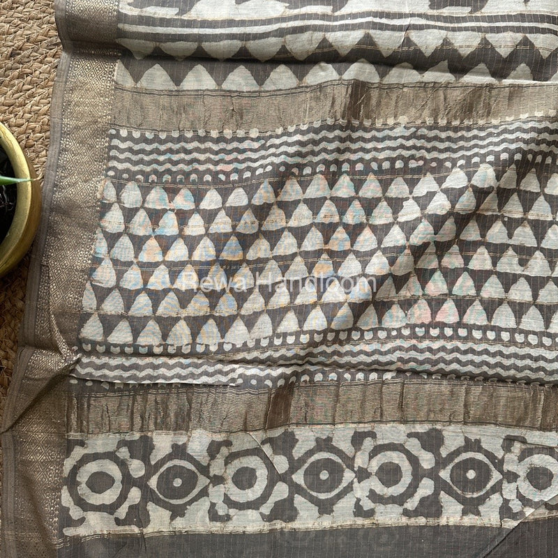 Grey Tissue Lining Kashish Print Saree TKD01