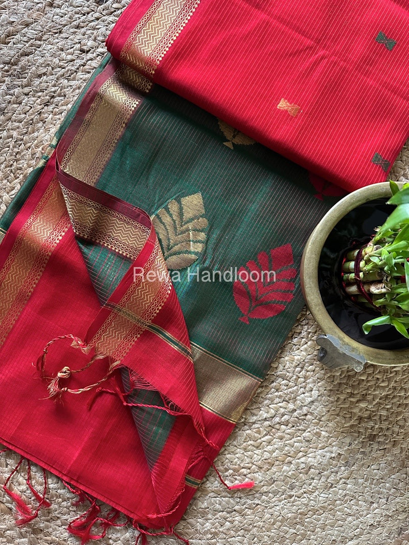  Red-Green Butta Pallu Zari Border Maheshwari Saree BTPS053