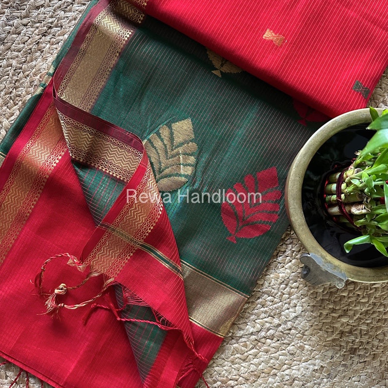 Red-Green Butta Pallu Zari Border Maheshwari Saree BTPS053