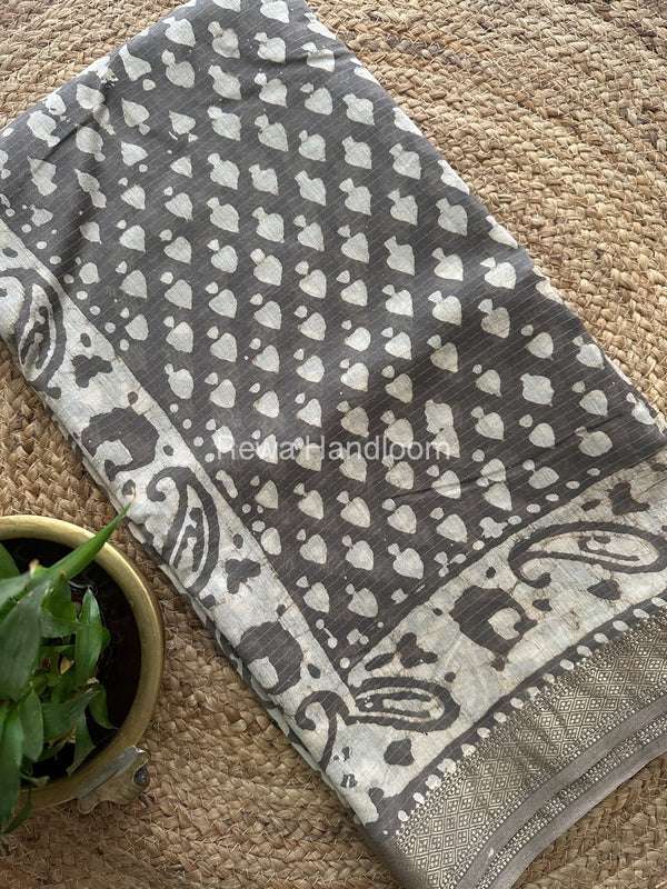 Grey Tissue Lining Kashish Print Saree TKD02