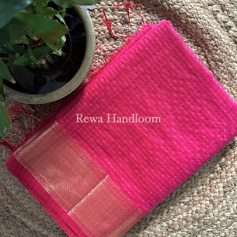Maheshwari Rani Pink Zari Checks Saree ZCHX209