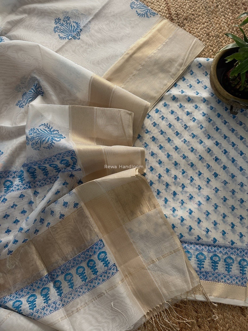 Maheshwari Handblock Print Top-Dupatta 