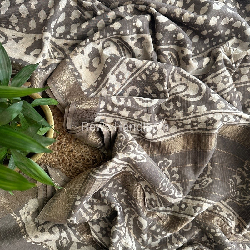Grey Tissue Lining Kashish Print Saree TKD02
