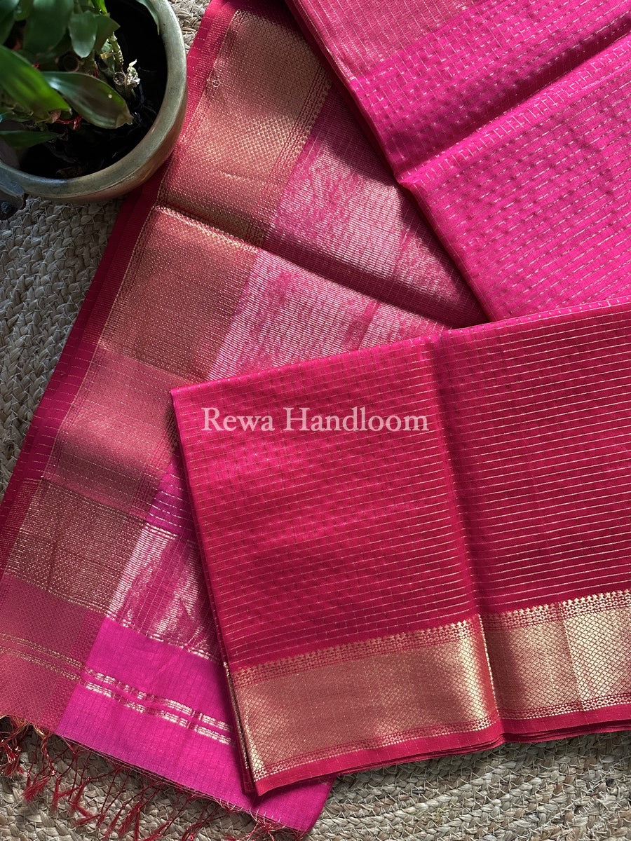 Maheshwari Rani Pink Zari Checks Saree ZCHX209