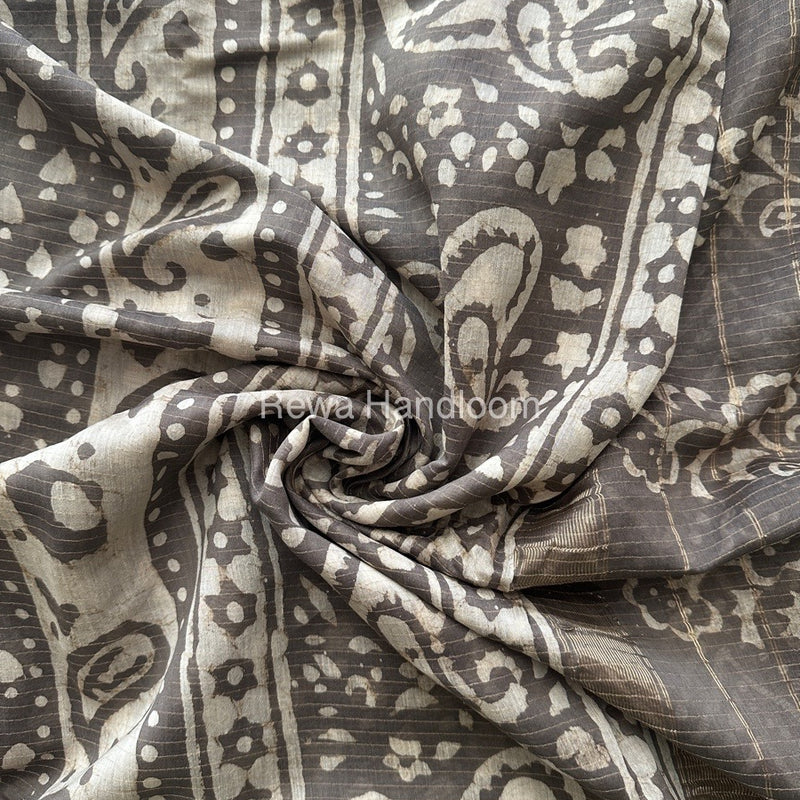 Grey Tissue Lining Kashish Print Saree TKD02
