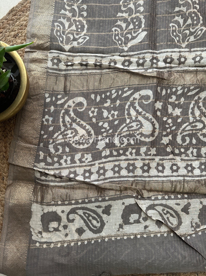Grey Tissue Lining Kashish Print Saree TKD02