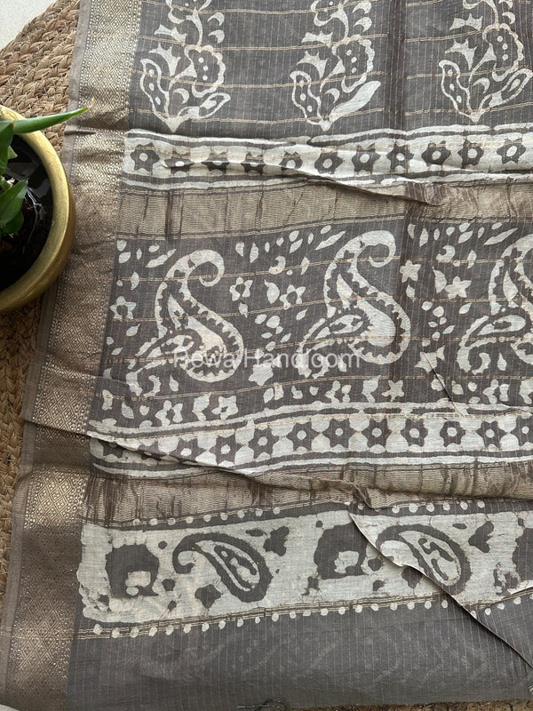 Grey Tissue Lining Kashish Print Saree TKD02