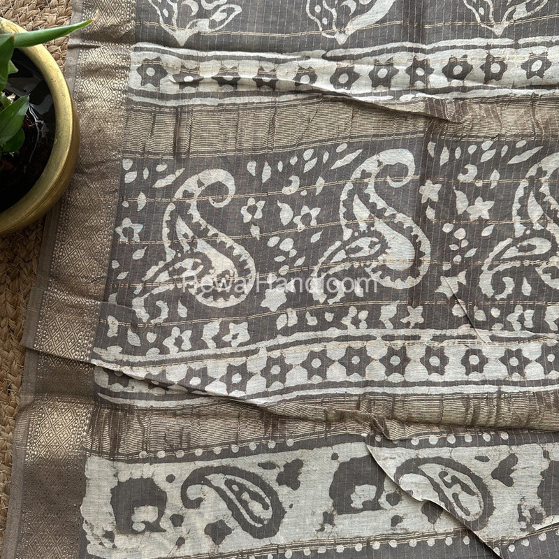 Grey Tissue Lining Kashish Print Saree TKD02