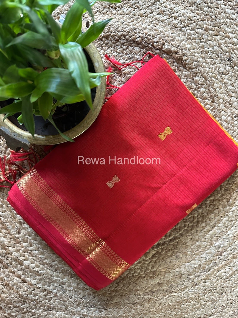  Red-Orange Butta Pallu Zari Border Maheshwari Saree BTPS055