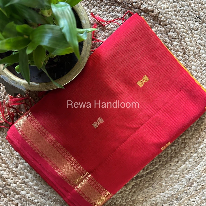  Red-Orange Butta Pallu Zari Border Maheshwari Saree BTPS055