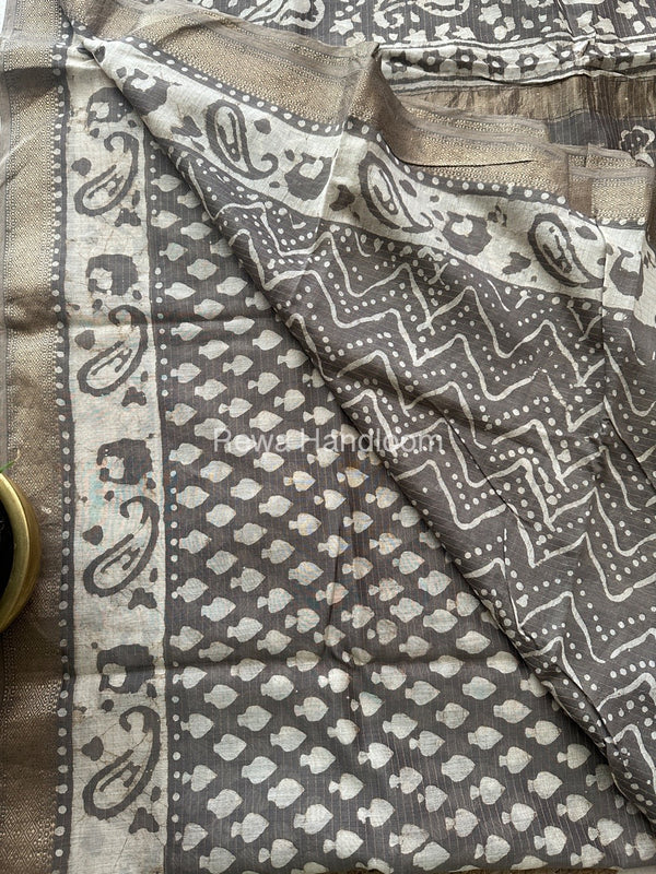 Grey Tissue Lining Kashish Print Saree TKD02