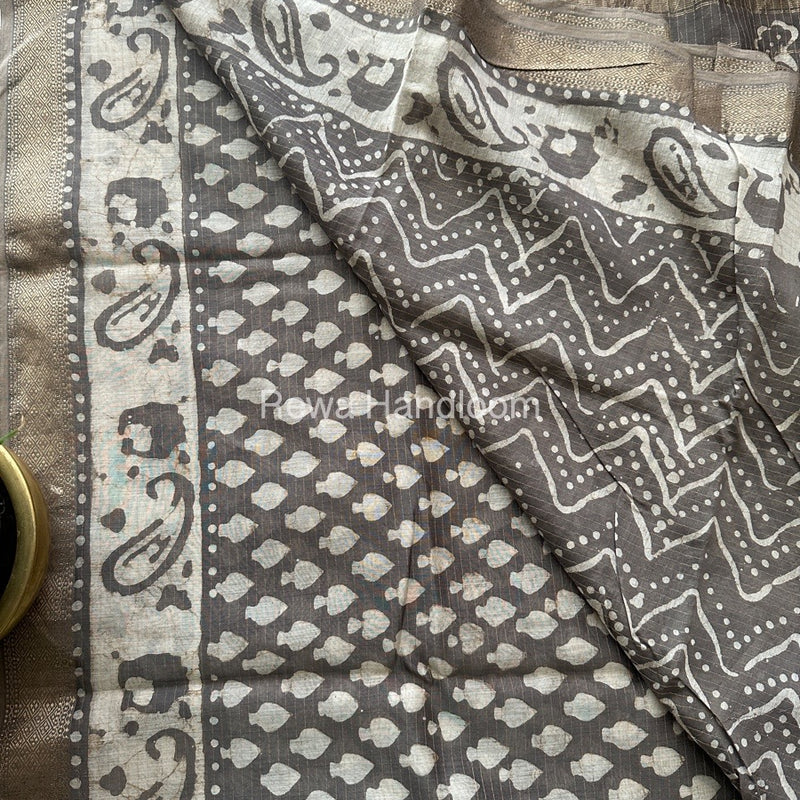 Grey Tissue Lining Kashish Print Saree TKD02