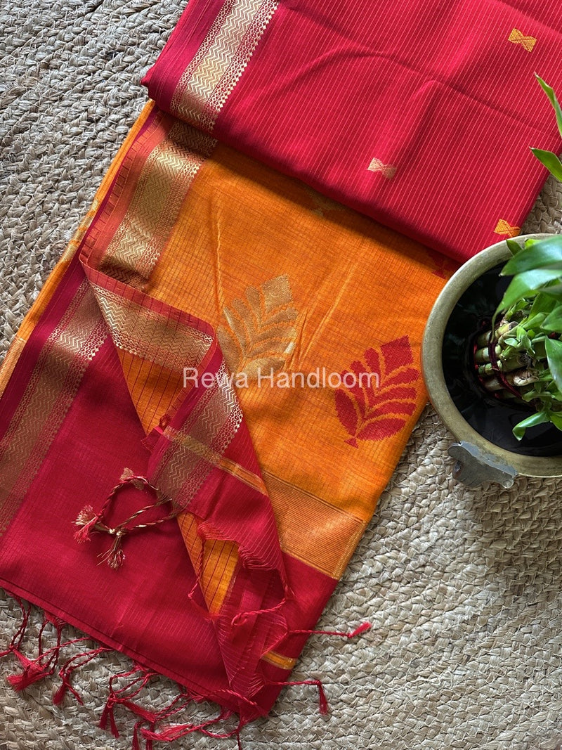  Red-Orange Butta Pallu Zari Border Maheshwari Saree BTPS055