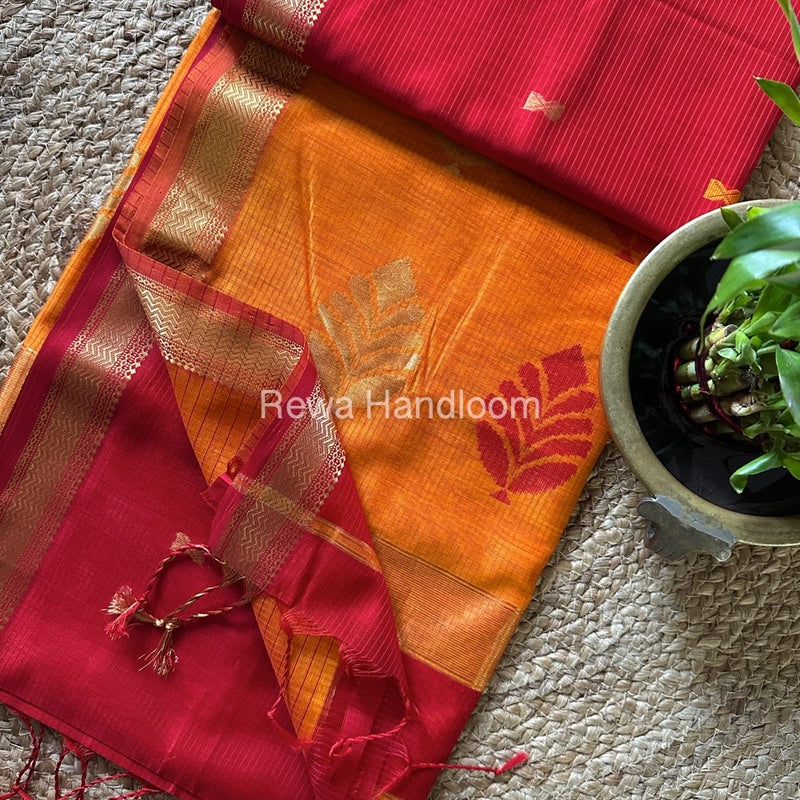  Red-Orange Butta Pallu Zari Border Maheshwari Saree BTPS055