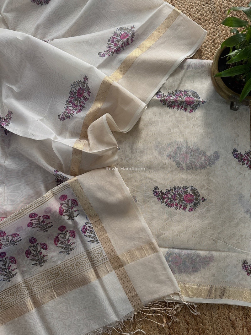 Maheshwari Handblock Print Top-Dupatta 