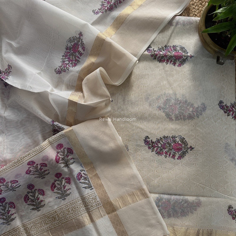 Maheshwari Handblock Print Top-Dupatta 