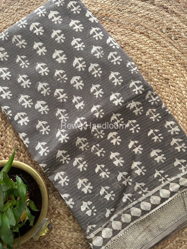 Grey Tissue Lining Kashish Print Saree TKD03