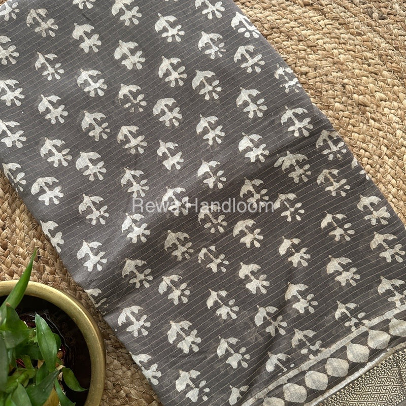 Grey Tissue Lining Kashish Print Saree TKD03