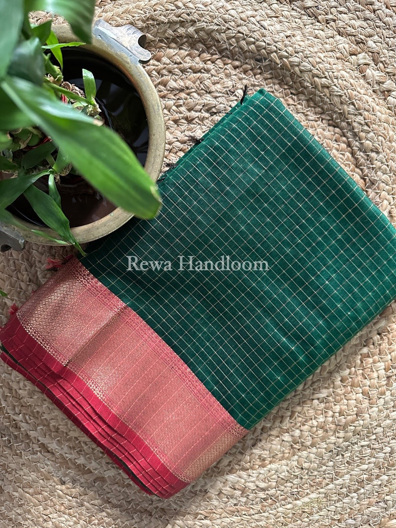 Maheshwari Green Zari Checks Saree ZCHX211