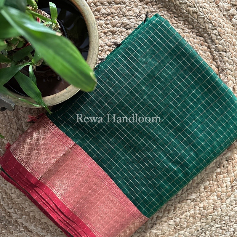 Maheshwari Green Zari Checks Saree ZCHX211