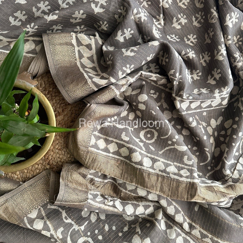 Grey Tissue Lining Kashish Print Saree TKD03