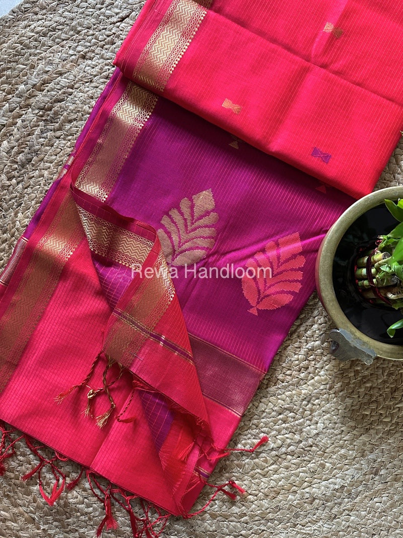 Fuchsia Red-Magenta Butta Pallu Zari Border Maheshwari Saree BTPS054