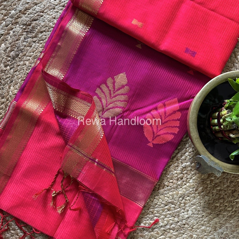 Fuchsia Red-Magenta Butta Pallu Zari Border Maheshwari Saree BTPS054