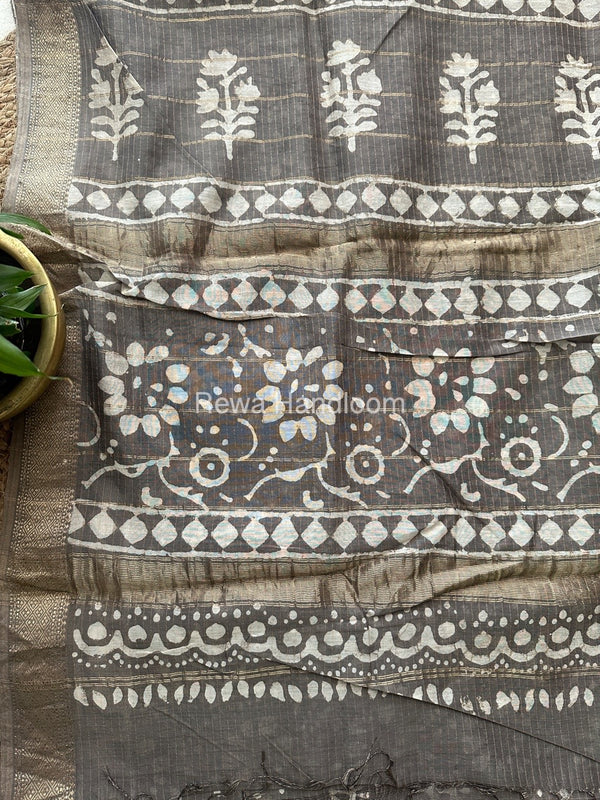 Grey Tissue Lining Kashish Print Saree TKD03